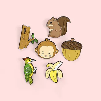 Pin Club | Drăguț Animale De Pădure Email Broșe Maimuță Veveriță Ciocănitoare Personalizat Rucsac Pălărie Decor Bijuterii Cadou En-Gros